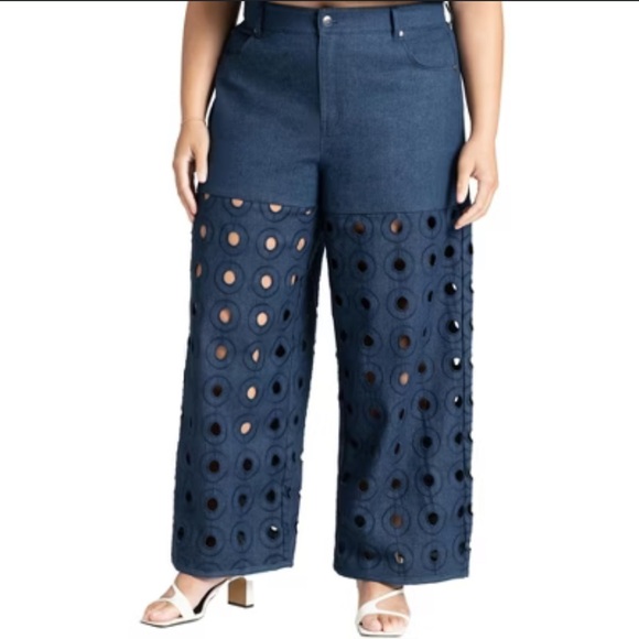 Eloquii Denim - Eloquii Eyelet Wide-Leg Jeans